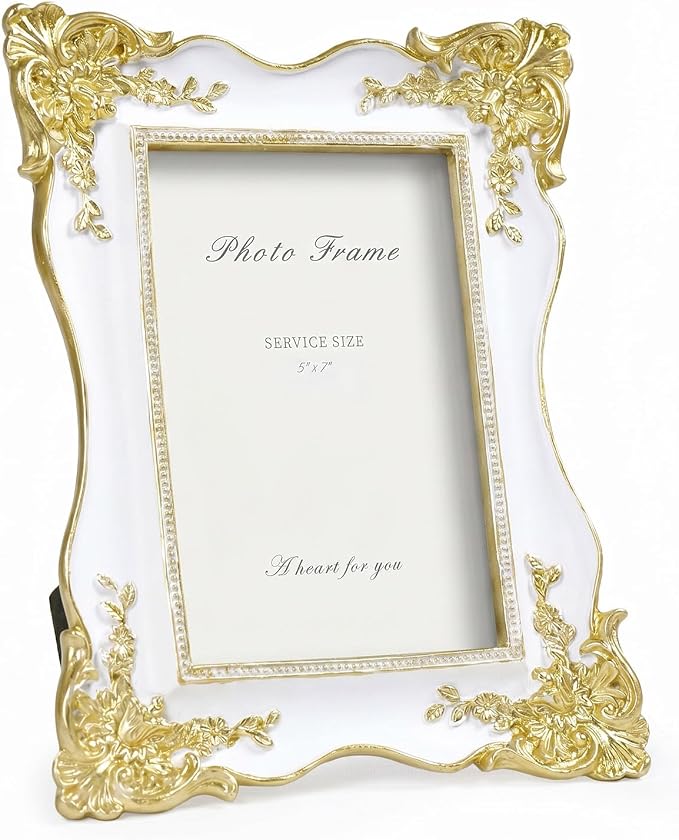 Cuspin 5x7 Picture Frame White and Gold Frames, Vintage Decorative Resin Photo by Cuspin