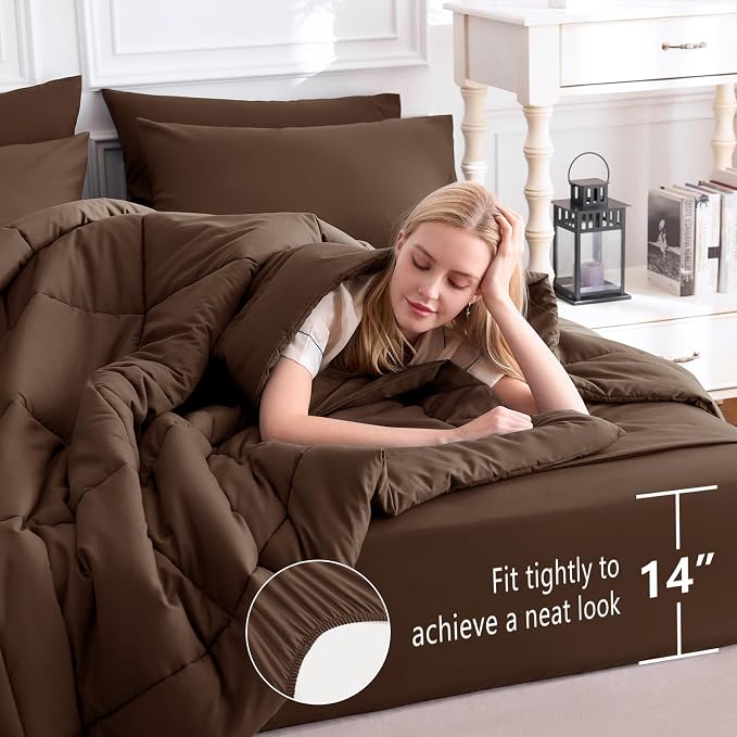 CozyLux Full Size Comforter Sets Brown, 7 Pieces Bed in a Bag, All Season - Image 5