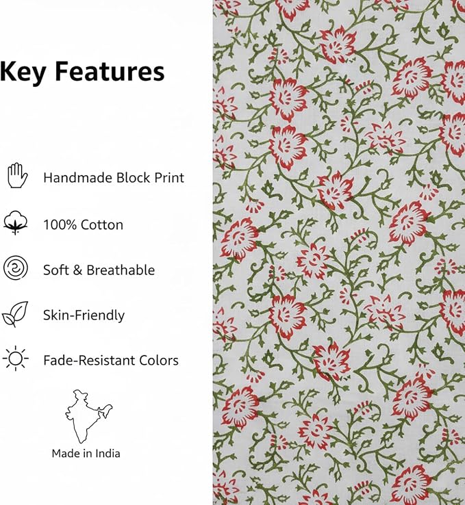 E-Tailor® Hand-Block Printed Pre-Cut Cotton Fabric Ideal - Image 3