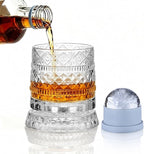 Rotating Whiskey Glass with Large Ice Ball Mold, Single Spinning Crystal by UNOD
