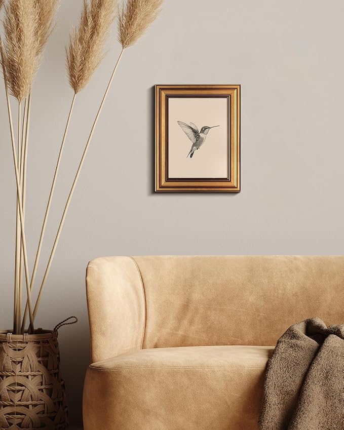 VIYYIEA Vintage Gold Framed Wall Art – Hummingbird Sketch, 8x10 IN | Cute yet - Image 7