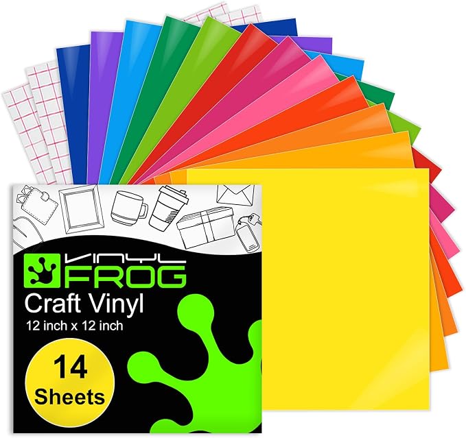 VINYL FROG Permanent Vinyl Bundle 12‘’x12'' Glossy Adhesive Vinyl 14 Sheets 12 by VINYLFROG
