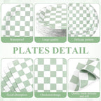 Pickmesh 400 Pcs Sage Green and White Checkered Party Decorations Set Light - Image 2