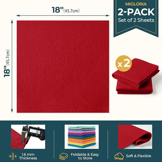Felt Fabric Sheet 18 x 18 Inch, 1.6mm Thick | Soft and Flexible Nonwoven - Image 2