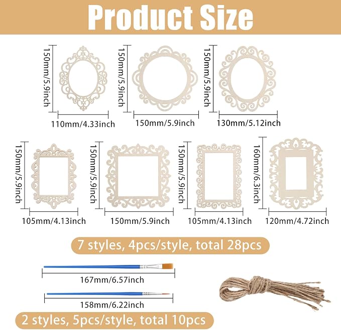 FREEBLOSS 28Pcs Unfinished Wood Picture Frames DIY Wood Frames - Image 2