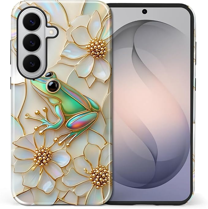 for Samsung Galaxy S26+ Case, Stained Glass Frog Flowers Pattern Glossy 2 in 1 - Image 2