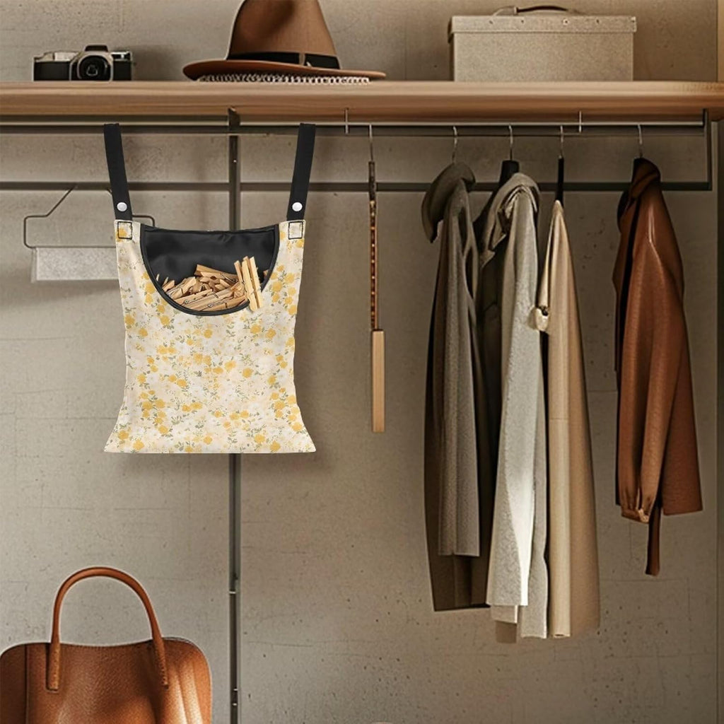 Clothespin Bag with Large Capacity for Mini and Wooden Clothespins with Large Opening Storage Organizer Laundry Hanging Bag - Floral Pattern