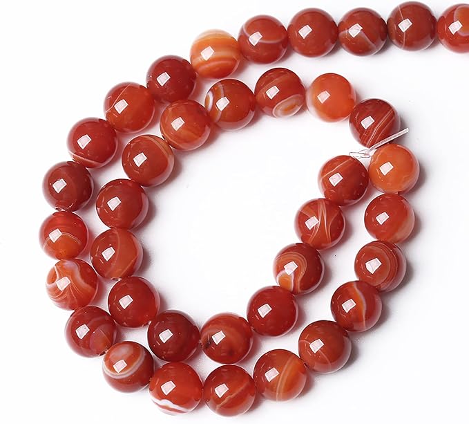60PCS 6mm Natural Red Striped Agate Beads Round Loose Gemstone Beads - Image 5