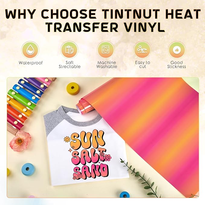 Tintnut Pink Yellow Gradient Heat Transfer Vinyl Roll, stretch washable - Image 3