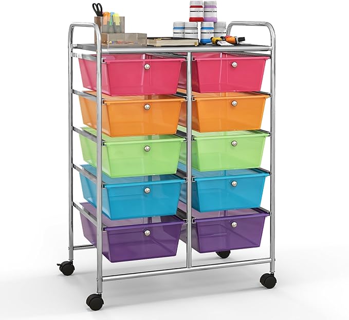 Giantex 10 Drawers Rolling Cart, Classroom Organizers, Storage Cart by Giantex