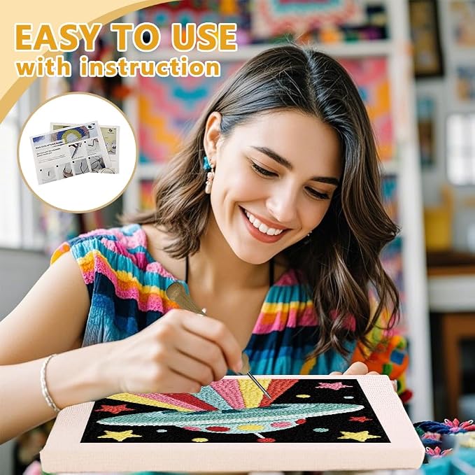 Doodlream Space UFO Needle Kit for Beginner, 9.4"x 9.4" Rainbow Beam Punch - Image 3