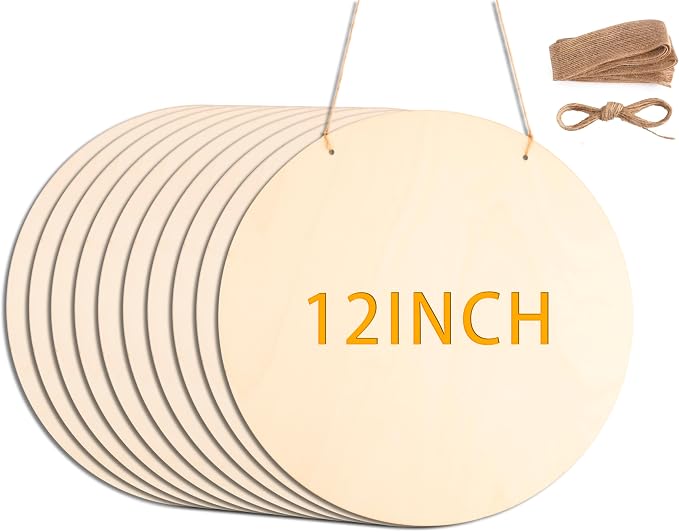 10Pcs 12 Inch Wood Circles for Crafts, Unfinished Wood Blank Wooden Door Hanger by pojah