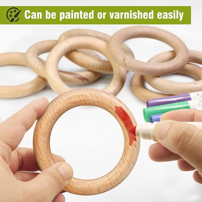 FoDau770 5pcs Natural Beech Wooden Rings, Unfinished Solid Wood Rings Heavy - Image 6