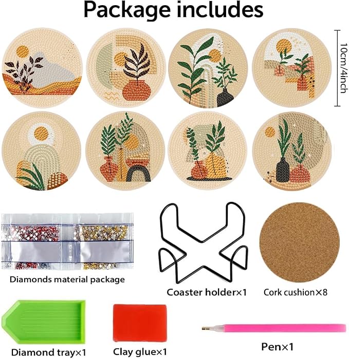 Clendo 8 Pcs Bohemian Style Diamond Painting Coasters Kits - Image 2