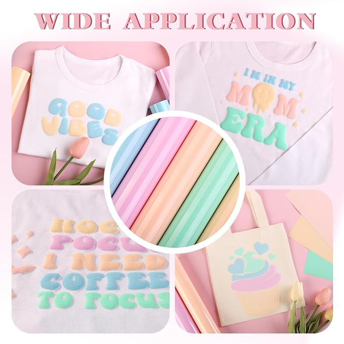 HTVSTD Candy Puff HTV Heat Transfer Vinyl 6Sheets 12×10in | Puff Iron on Vinyl - Image 6