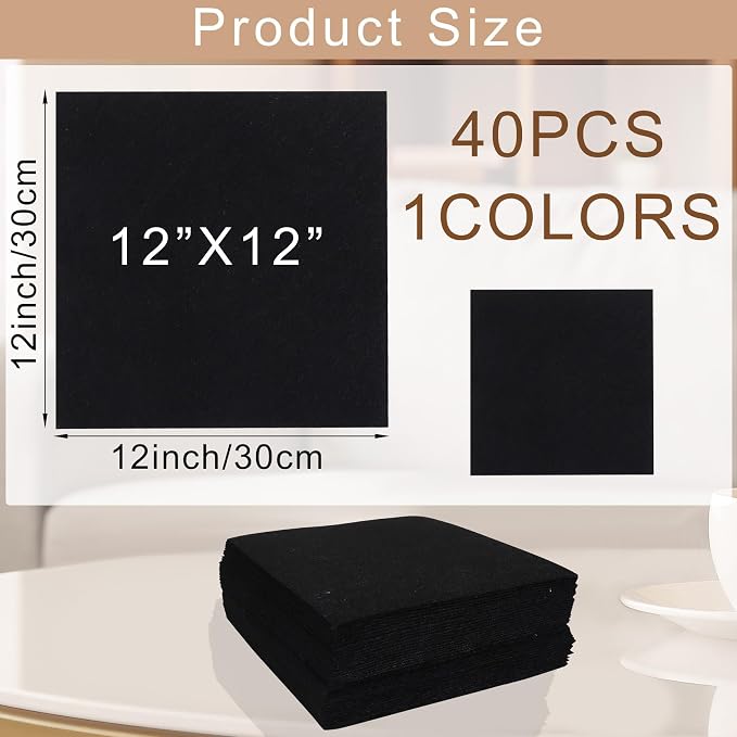 40 Pcs Stiff Felt Fabric Sheet for Crafts, 1mm Thick and 12”x12”Black Felt - Image 2