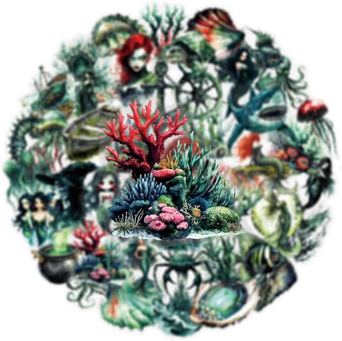 50 Pcs Dark Mermaid Stickers, Retro Style Seabed Deals, Self-Adhesive - Image 6