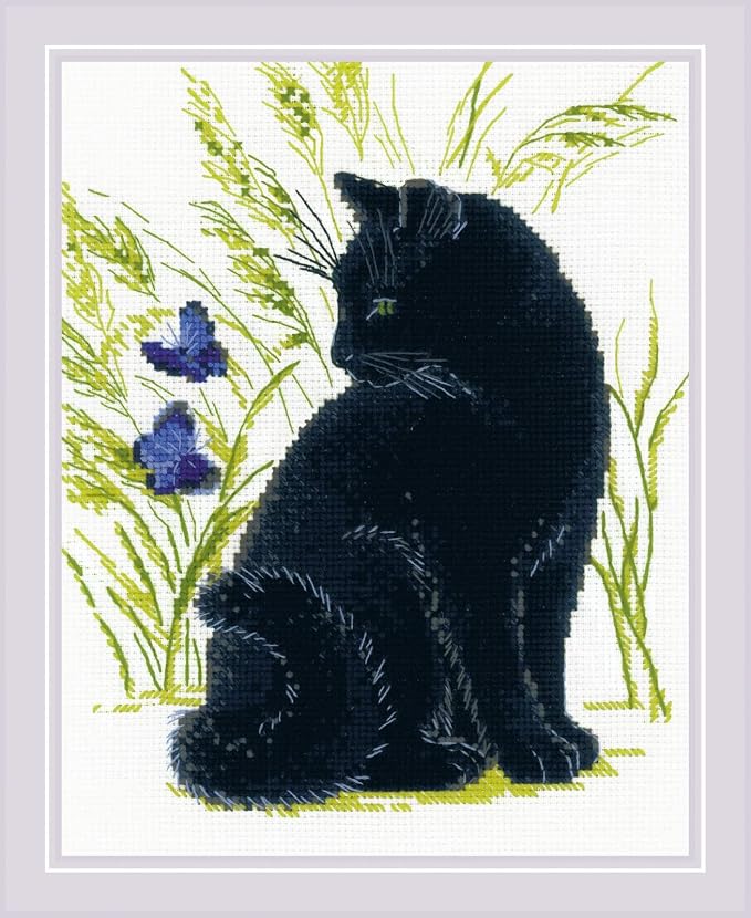 RIOLIS - Black Cat 2001, Kitten Lovers Cross Stitch Kit 9½ x11¾, Cross Stitch by RIOLIS