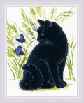 RIOLIS - Black Cat 2001, Kitten Lovers Cross Stitch Kit 9½ x11¾, Cross Stitch by RIOLIS
