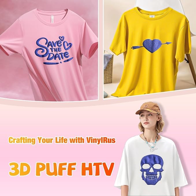 VinylRus Blue Puff Vinyl Heat Transfer -12” x 6ft Puffy 3D Iron on Vinyl - Image 3