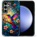 for Samsung Galaxy S25 Case, Stained Glass Hummingbird Pattern Glossy 2 in 1 by Teonvpu