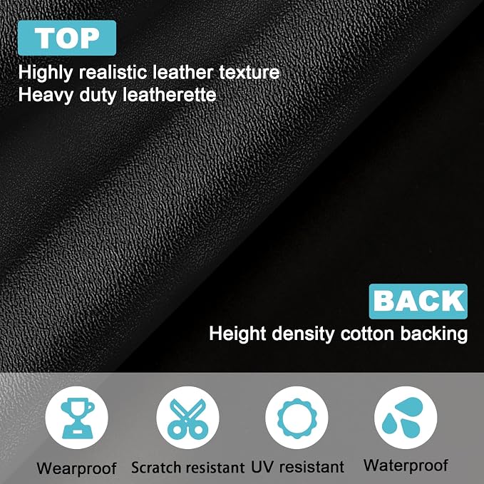 Black Faux Leather Fabric 79"×55" Smooth Grain Upholstery Vinyl - Image 2