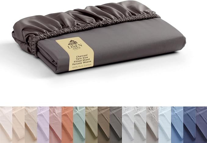 Linen Home 100% Cotton Percale Twin Fitted Sheet by LINENHOME