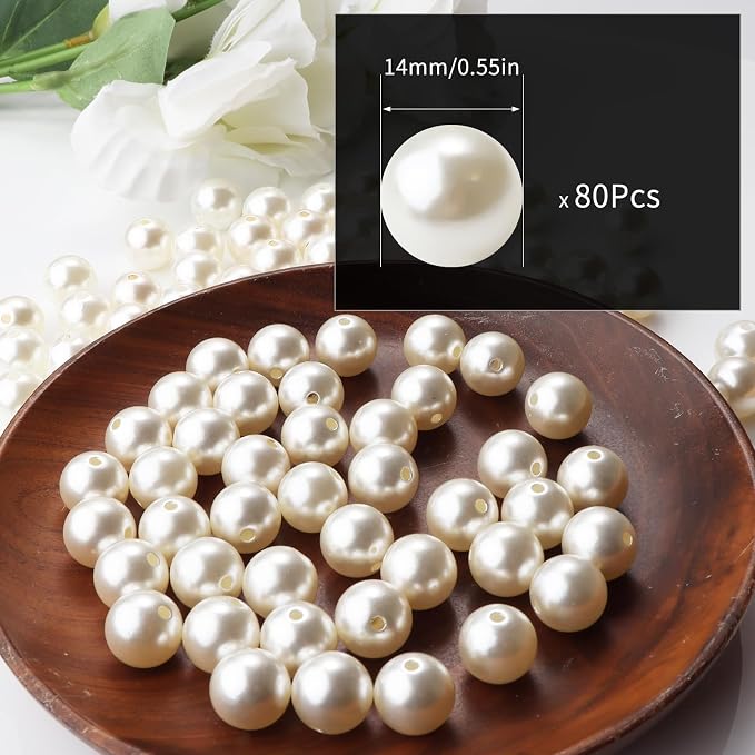 80pcs Creamy White 14mm Pearl Beads - Image 2