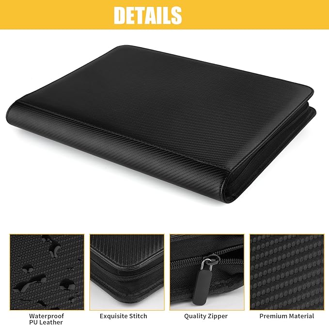 360 Cards Ringless 9-Pocket Side Loading Trading Card Binder, PU Zipper Fixed - Image 2
