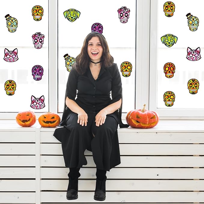 Renbuzhu 36PCS Dia De Los Muertos Crafts Bulk: Sugar Skull Paper Suncatchers - Image 6