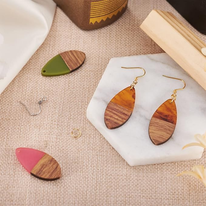 FASHEWELRY 16Pcs Wood Resin Earrings Charms Teardrop Wooden Earring Findings - Image 2