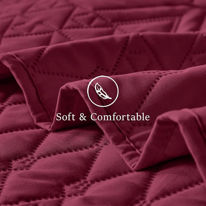akkialla Twin Quilt Set, Burgundy Lightweight Microfiber Bedspread Coverlet - Image 6