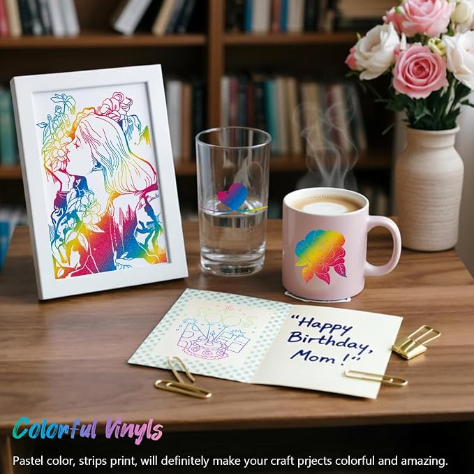Rainbow Striped Print Permanent Adhesive Vinyl - Image 6