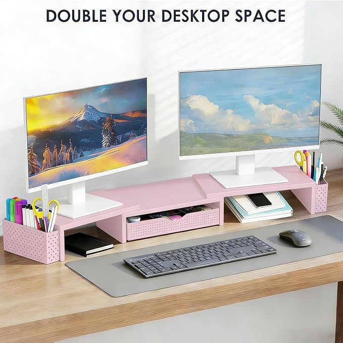 Spacrea Metal Desk Organizers and Accessories, Dual Monitor Stand Riser - Image 6