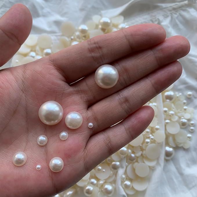 1500PCS 3-14mm Ivory Flatback Pearls, 150g Half-Round ABS Pearls - Image 3