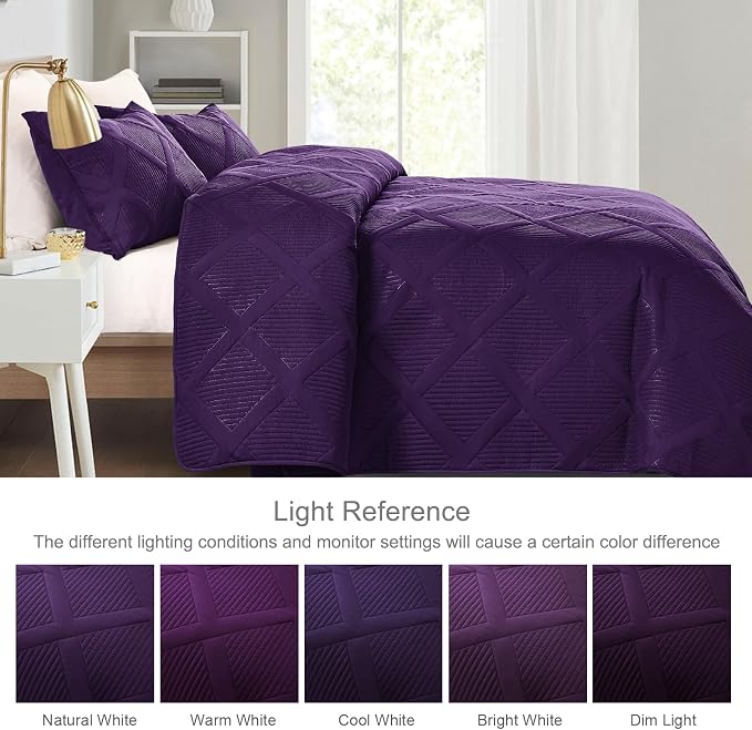 Exclusivo Mezcla Oversized King Quilt Set- Deep Purple Cal King Quilts Bedding - Image 3