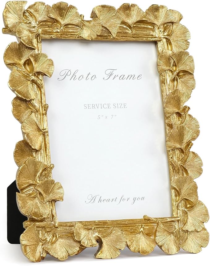 Cuspin 5x7 Picture Frame Gold Picture Frames, Ornate Vintage Ginkgo Leaf by Cuspin