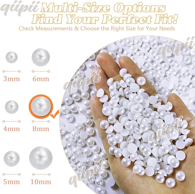 qiipii 380PCS 8mm Pure White Round Half Round Pearls - Image 3
