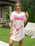 Ekouaer Women's Bikini Shirt Cover Up Short Sleeve Cute Bikini Print Cover-Up - Image 3