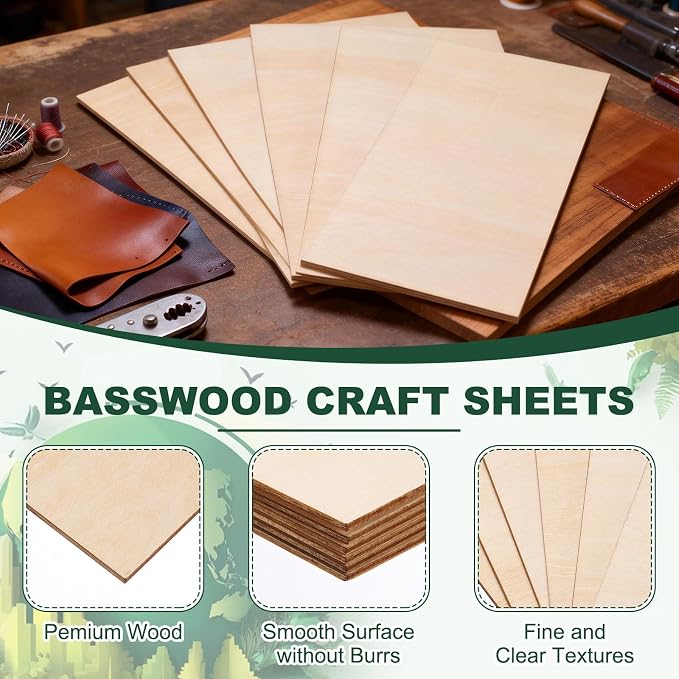 HARFINGTON 6pcs 2mm Basswood Plywood Sheets 6" x 6" x 3/32" Thin Unfinished - Image 3