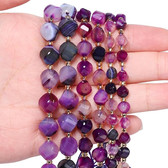 34pcs Natural Purple Striped Agate Stone Beads - Image 4