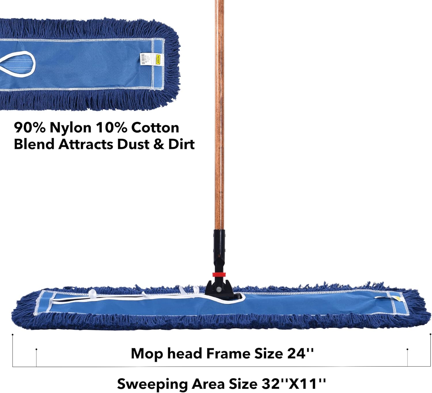 MATTHEW CLEANING 24'' Industrial Strength Cotton Dust Mop Refill Washable Replacement Heads For Residential & Commercial Use Fit Standard Dust Mop Frames, Hardwood, Laminate, Concrete Floors 1 Pack