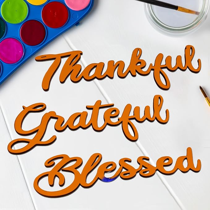 3 Pcs Unfinished Wood Thanksgiving Cutout Thankful Grateful Blessed Word - Image 3