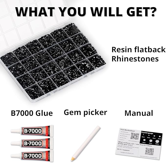 33000Pcs Black Rhinestones for Bedazzling, Different Size 2, 6mm Flatback Gems - Image 2