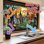 Colorful Fairy Village Stained Glass Window Film 17.71x39.97 Inch Sunlit Houses - Image 4