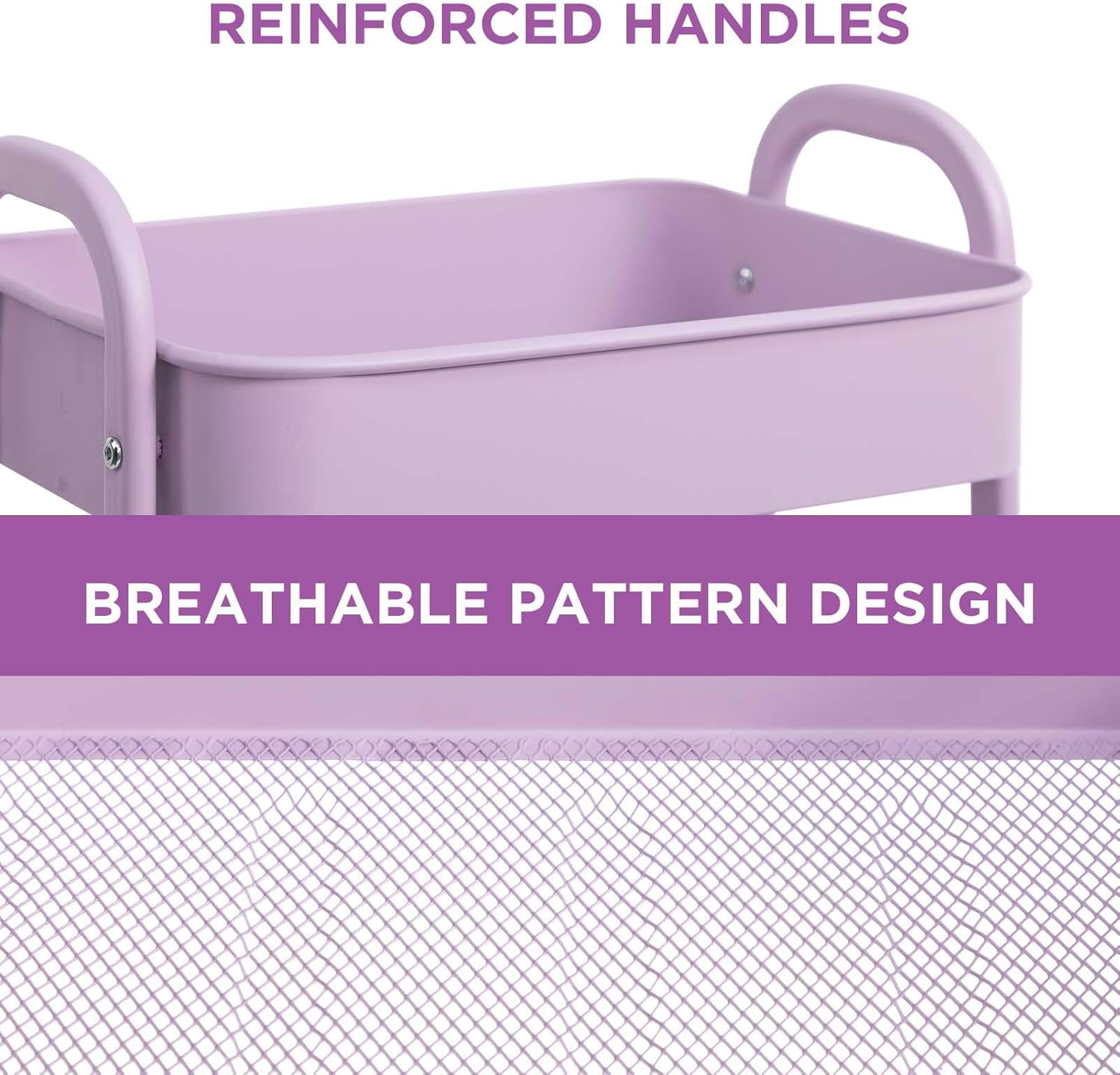 AGTEK Makeup Cart, Movable Rolling Organizer Cart, 3 Tier Metal Utility Cart with Lockable Wheels for Home & Office, Purple