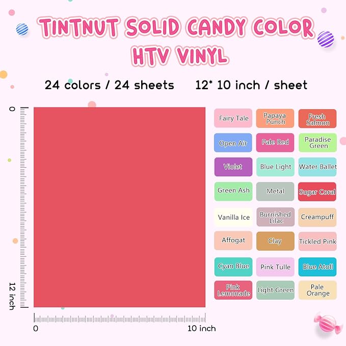 Tintnut Candy Color Heat Transfer Vinyl, 24 Sheets 12×10in Iron on Vinyl | - Image 6