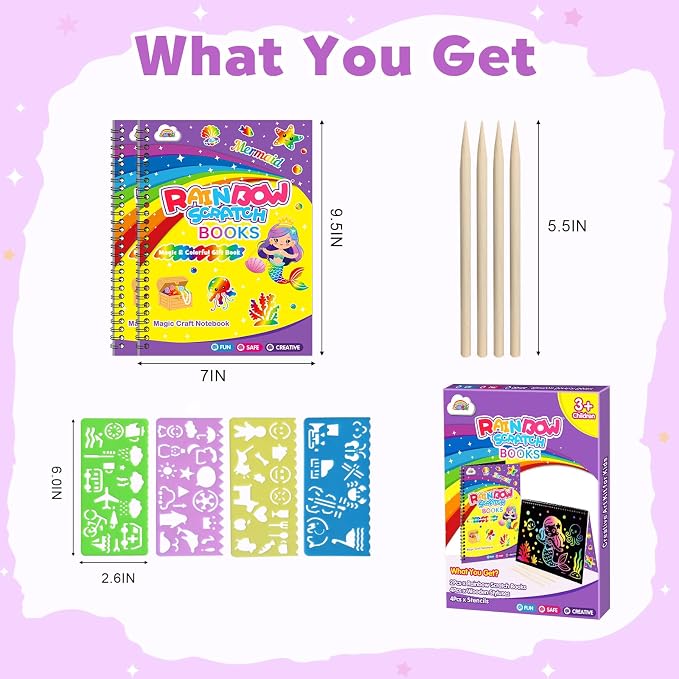 ZMLM Scratch Paper Art-Crafts Gift: 2 Pack Rainbow Notebooks Supplies Toys - Image 7