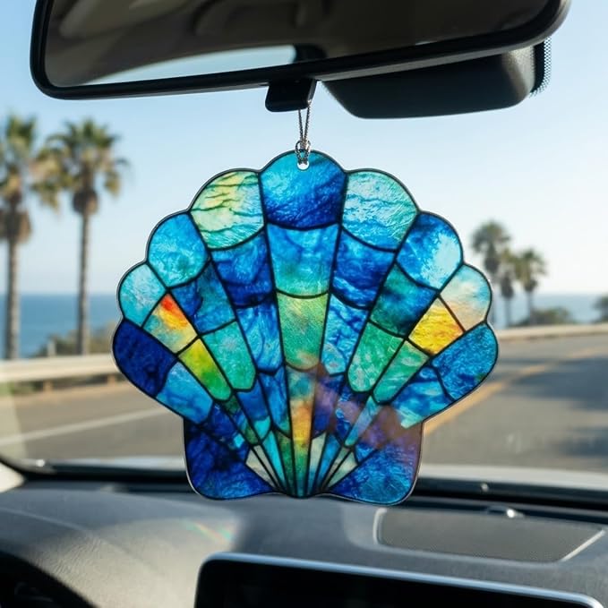 Beach Gifts for Women Acrylic Faux Stained Glass Ornament, Seashell Coastal - Image 8