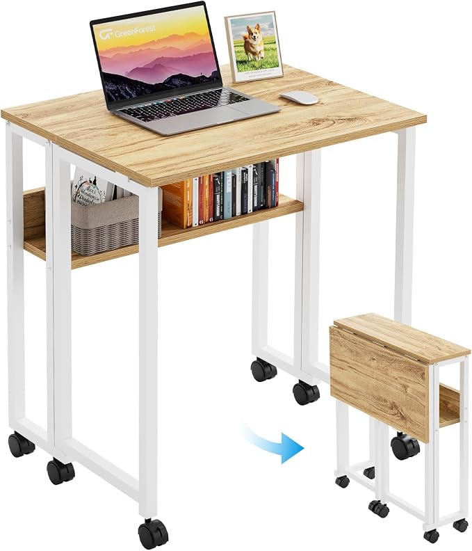GreenForest Folding Desk with Wheels, 31.5" Rolling Table by GreenForest